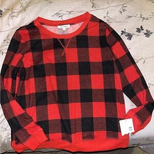 Buffalo Plaid Crewneck Sweater - Red & Black - Women